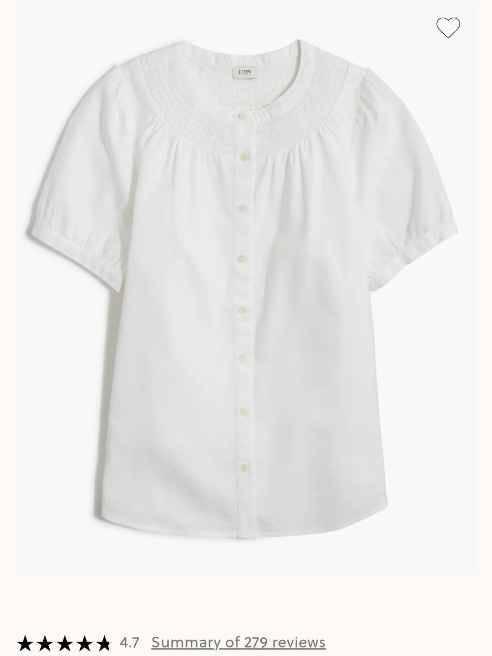 J. Crew Linen-blend short-sleeve smock-neck top(S)